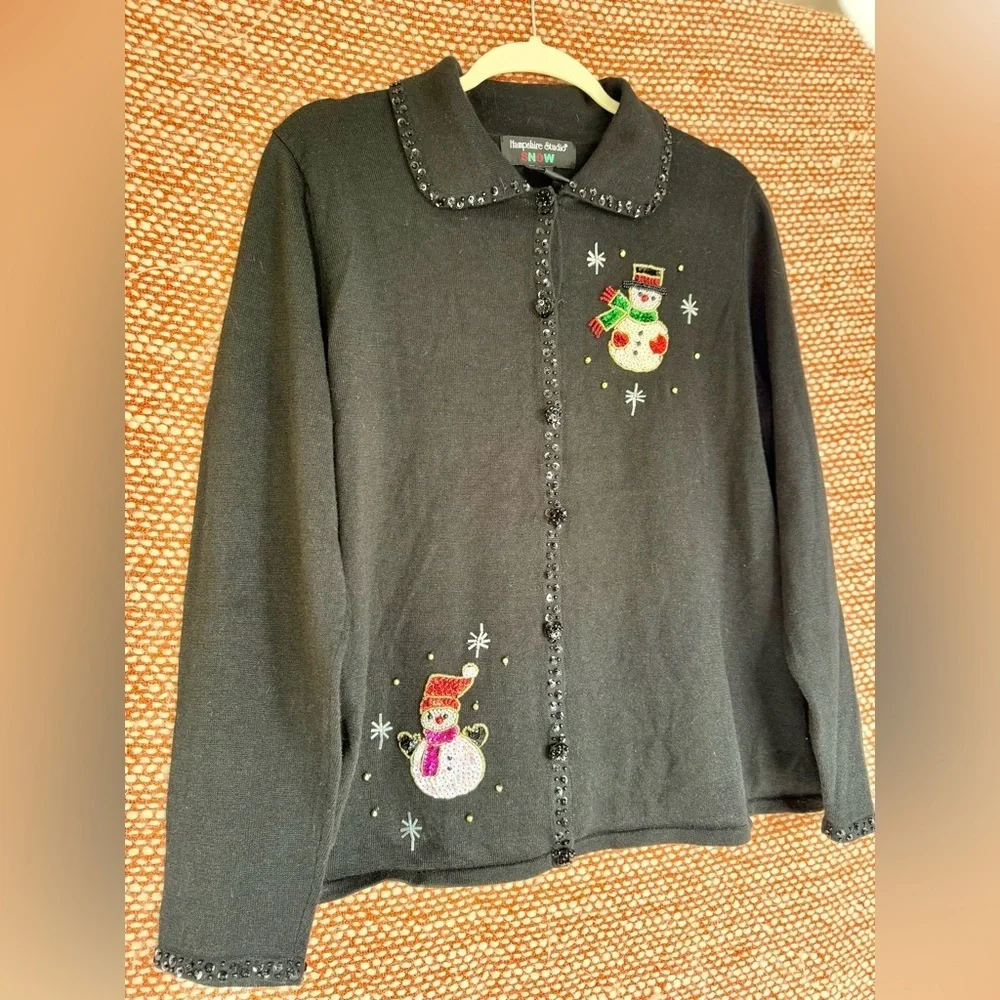 Vintage Black Christmas Sequin and beaded Cardigan. - Picture 4 of 10